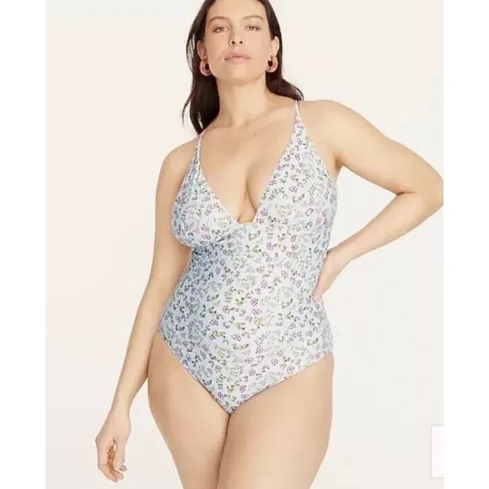 J. Crew Plunge V Neck Cloud Meadow Floral One Piece Swimsuit Size 24 3X NEW